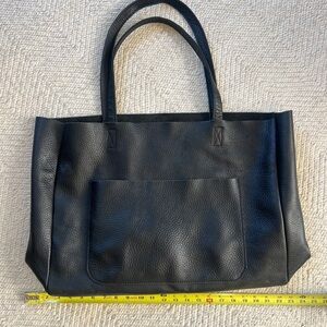 XL Black Pebbled Leather Tote Bag Work Laptop Carryall